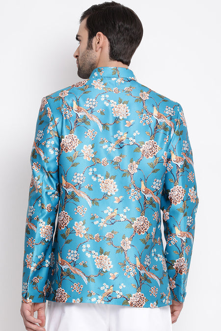 VASTRAMAY Multicolor-Base-Turquoise Baap Beta Jodhpuri Set